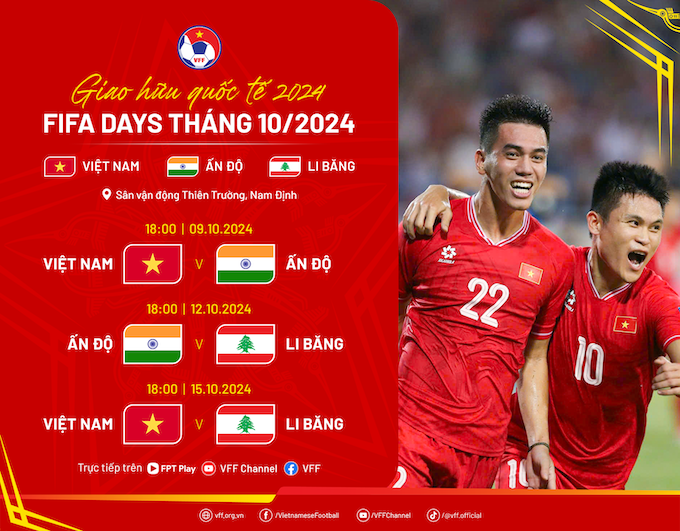 Lịch thi đấu của ĐT Việt Nam tại FIFA Day tháng 10